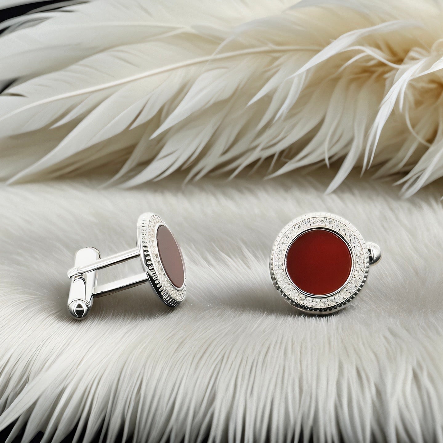 „AURORA HALO” Cufflinks, Sterling Silver with Agate & Moissanite
