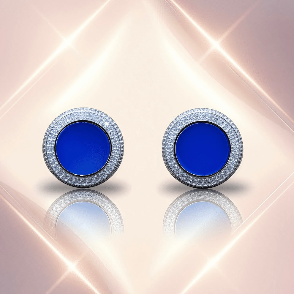 “AURORA HALO” Cufflinks, Sterling Silver set with Blue Agate & Moissanite.